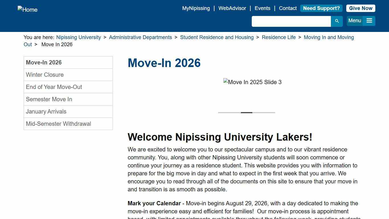 Move-In 2026 Nipissing University